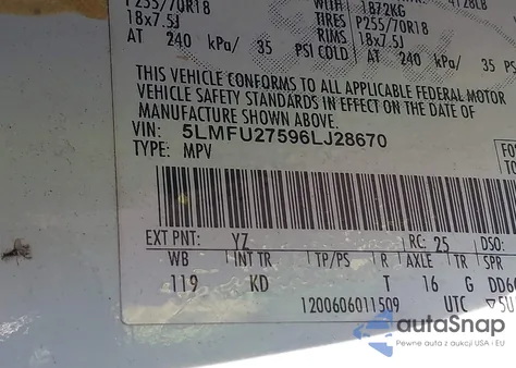 2006 Lincoln Navigator Luxury/Ultimate z USA, uszkodzony, nr VIN 5LMFU27596LJ28670